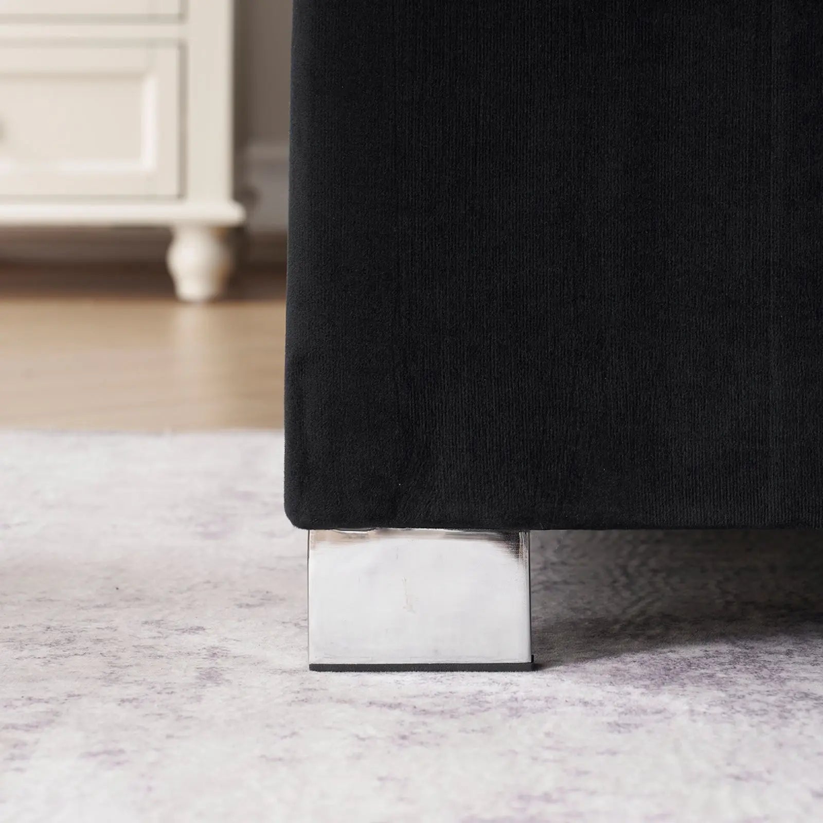 Queen size plush velvet-upholstered bed frame